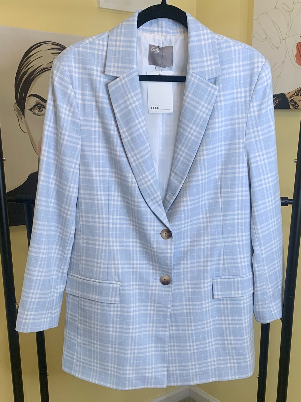 NWT ASOS Oversized Blazer in Blue/White Plaid, Size 6 - Picture 6 of 9